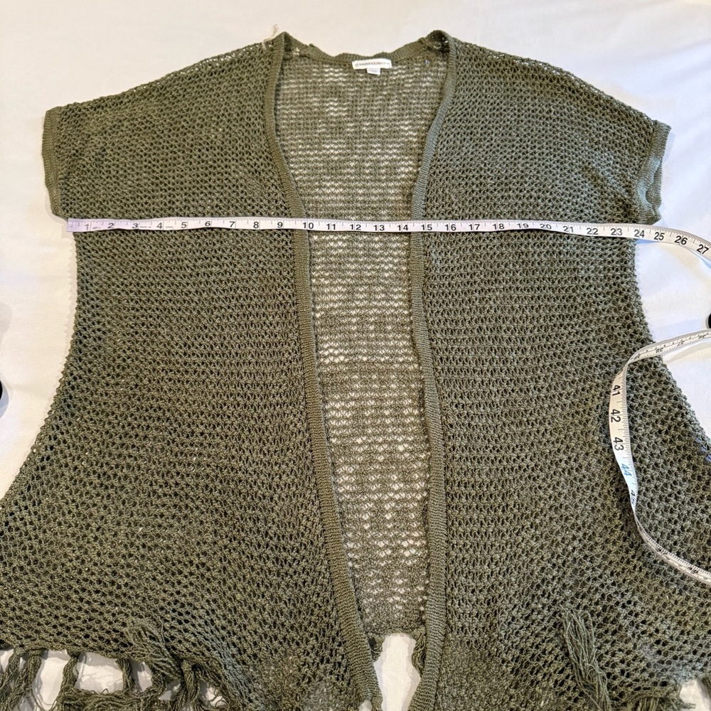 Warehouse One Vest Lagenlook Fringe Knit Long Olive Green Women's Size L - Picture 9 of 9